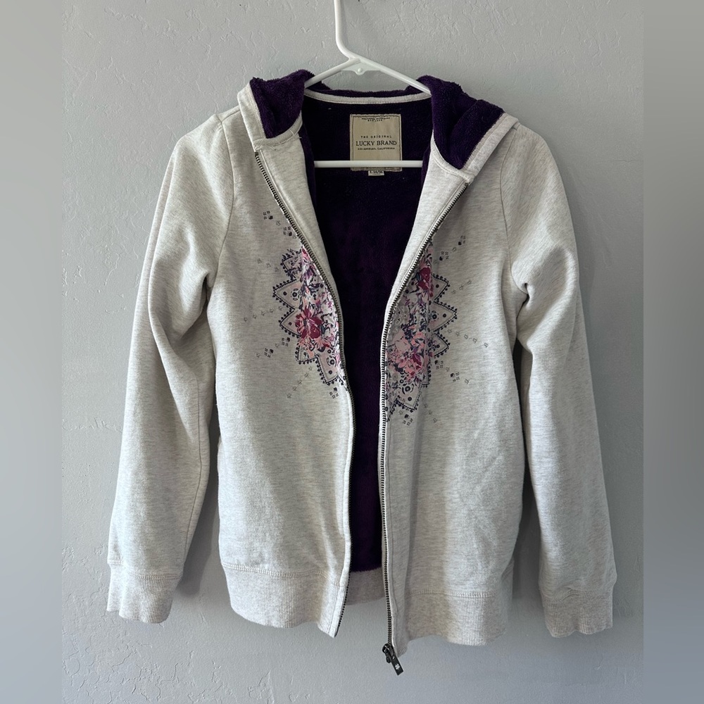 Hoodie Sweatshirt Lucky Brand Girls Large 14/16 Microfiber Lined